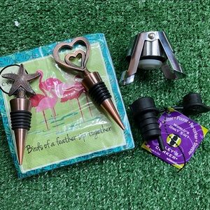 Wine Drinking Kit- 2 Bronze toned stoppers, Haley Corker, Champagne sealer See!